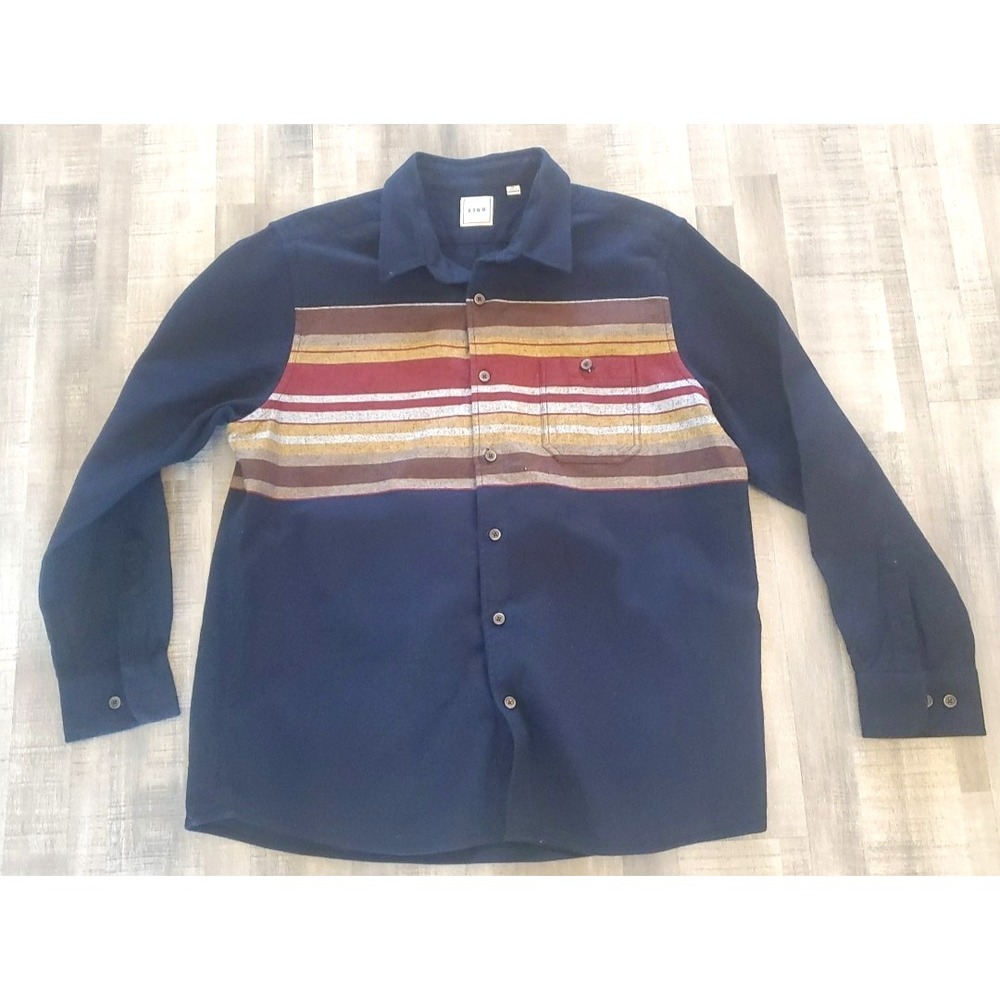 Rowm‎ Southwest Flannel Blue Men's Long Sleeve Shirt XL Button up Cotton